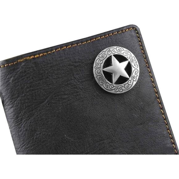 Biker Rock Star Concho Mens Card Money Long Black Real Leahter Wallet With Chain - Picture 2 of 7